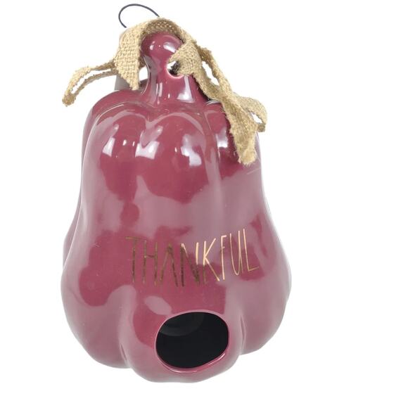 NWT RAE DUNN Thankful Gourd Shaped 8.5" Ceramic Bird House, Purple Gold - Picture 2 of 6